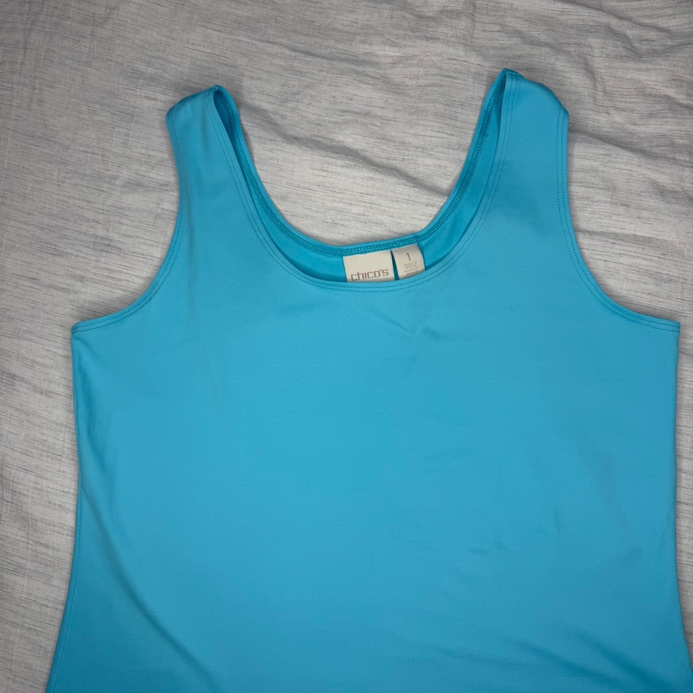 Chico's Women Size 1 (M) Turquoise Blue Tank Top Scoop Neck Stretch 4501759783 - Picture 3 of 10